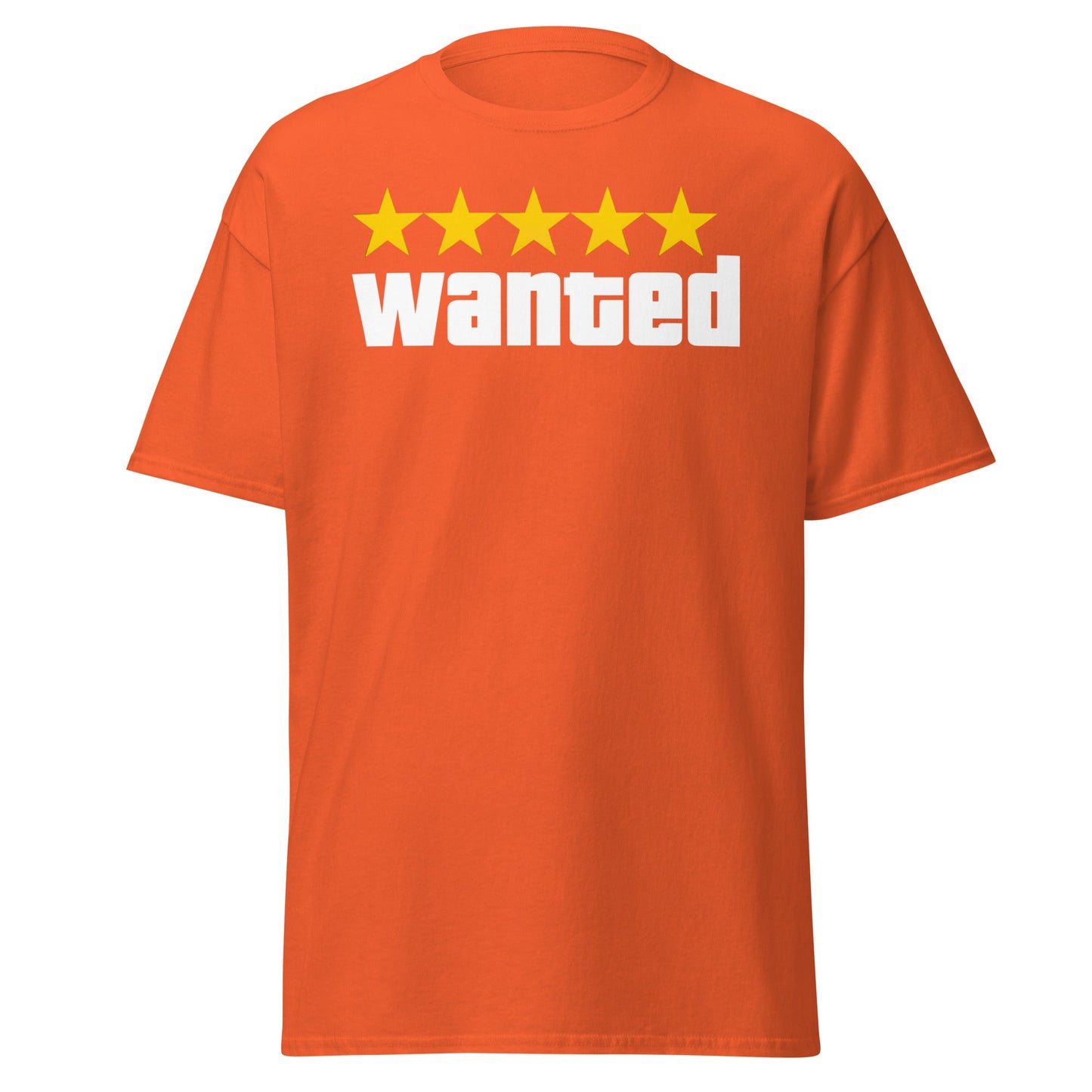 Wanted 5 Stars T-Shirt - GTA Game Parody Tee - Orange - T-Shirts Online