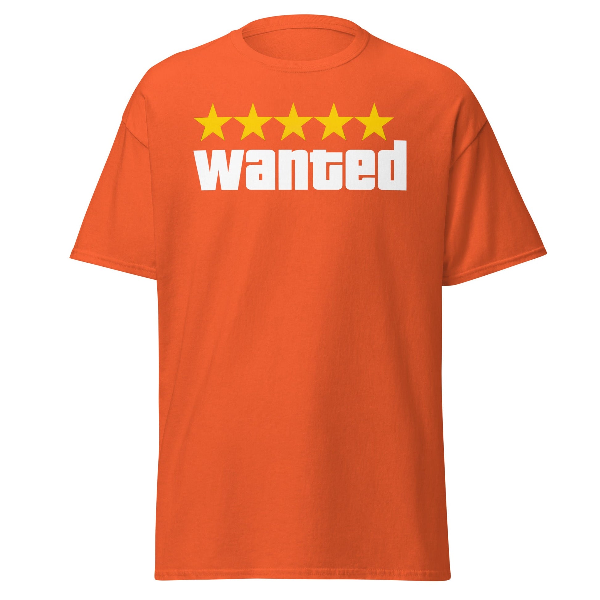 Wanted 5 Stars T-Shirt - GTA Game Parody Tee - Orange - T-Shirts Online