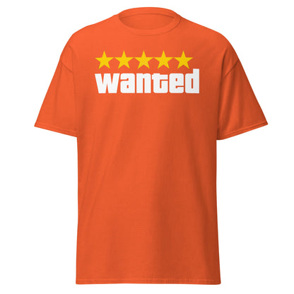 Wanted 5 Stars T-Shirt - GTA Game Parody Tee - Orange - T-Shirts Online