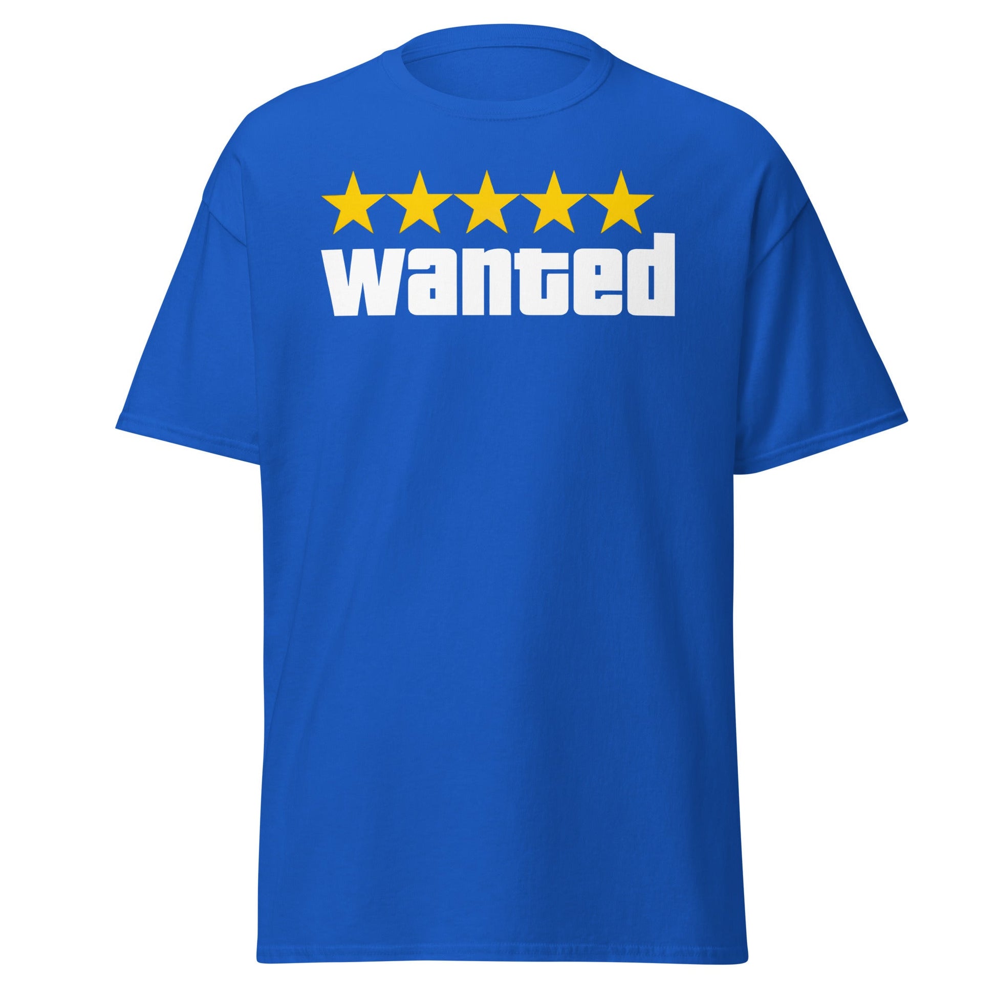 Wanted 5 Stars T-Shirt - GTA Game Parody Tee - Royal - T-Shirts Online