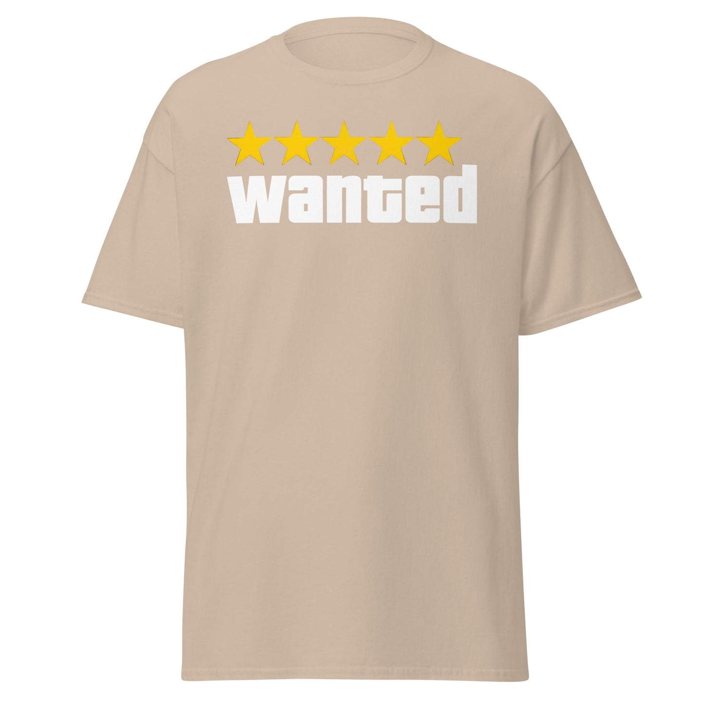Wanted 5 Stars T-Shirt - GTA Game Parody Tee - Sand - T-Shirts Online