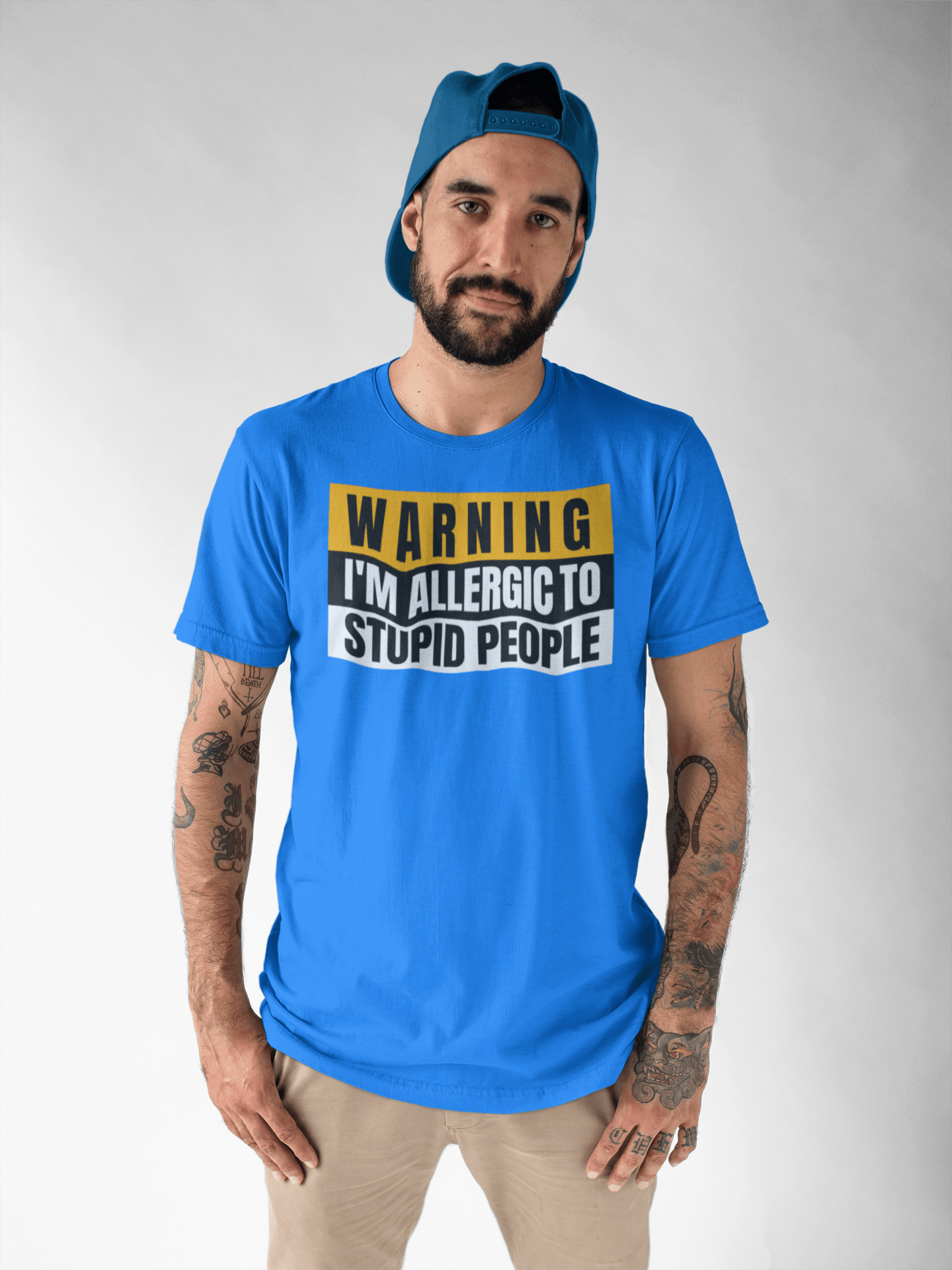 Warning: Allergic to Stupid People Funny T-Shirt - Carolina Blue - T-Shirts Online