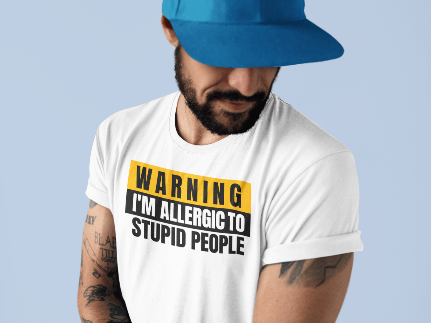 Warning: Allergic to Stupid People Funny T-Shirt - White - T-Shirts Online