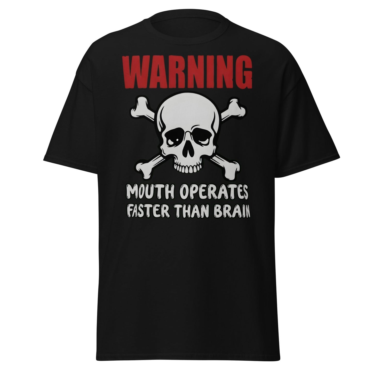 Warning: Mouth Operates Faster Than Brain Funny T-Shirt - Black - T-Shirts Online