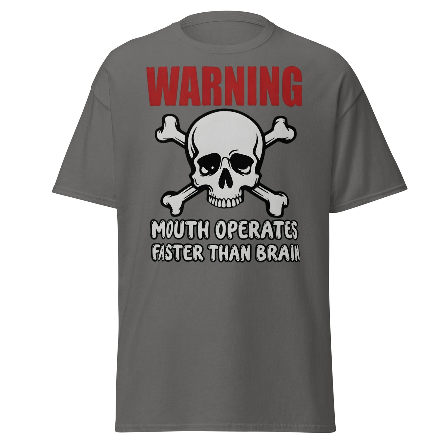 Warning: Mouth Operates Faster Than Brain Funny T-Shirt - Charcoal - T-Shirts Online