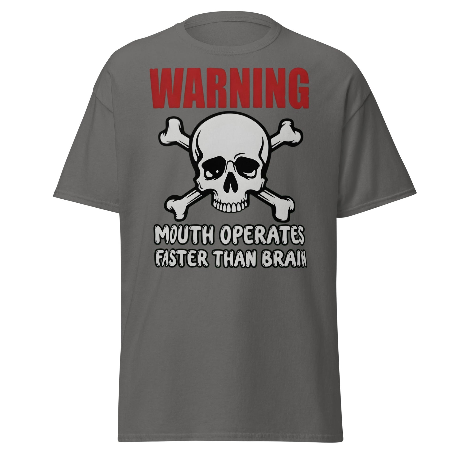 Warning: Mouth Operates Faster Than Brain Funny T-Shirt - Charcoal - T-Shirts Online
