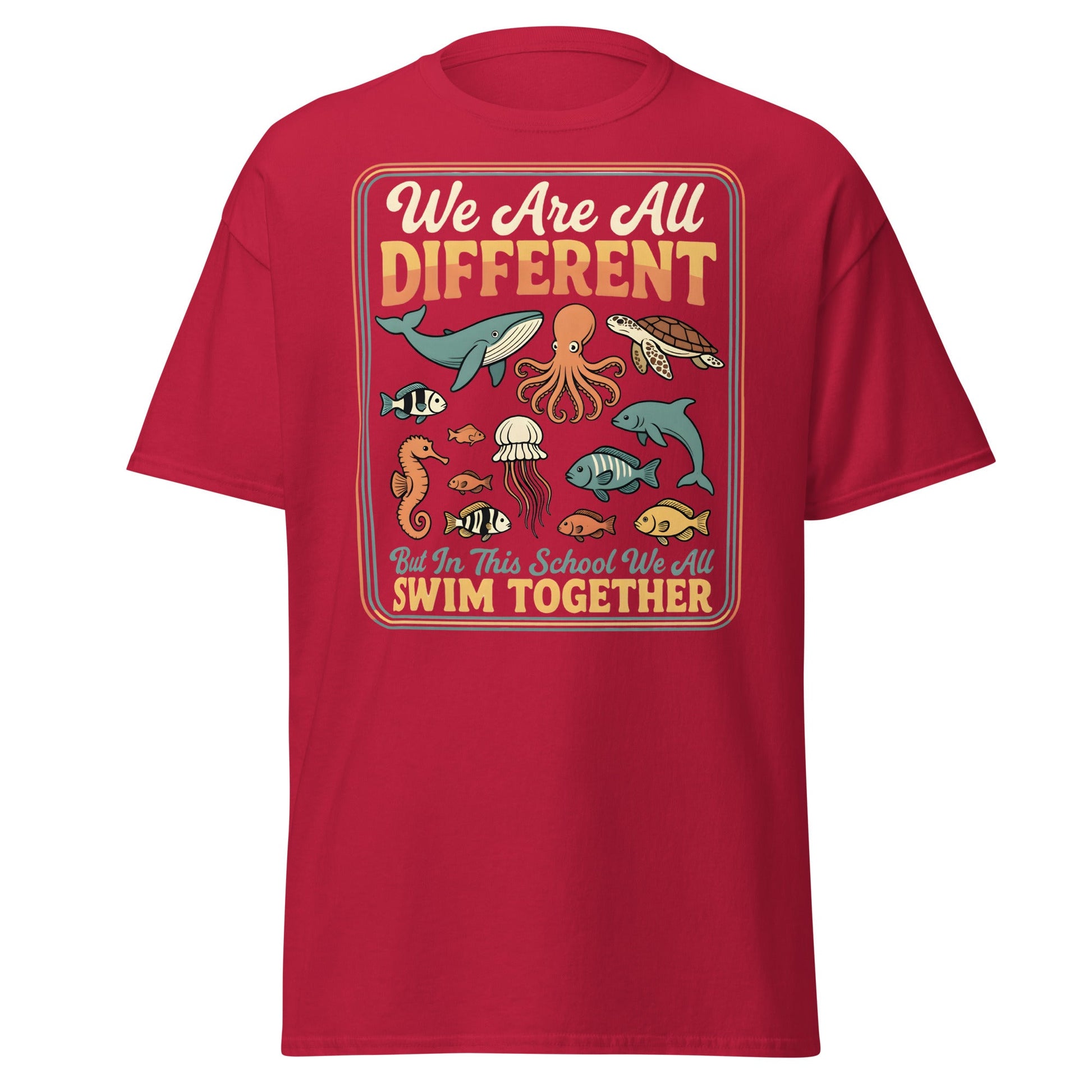 We Are All Different Swim Together T-Shirt | Ocean Unity Tee - Cardinal - T-Shirts Online