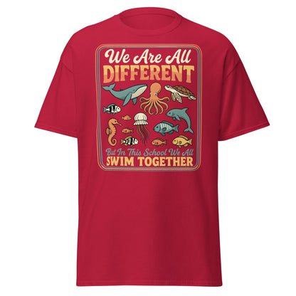 We Are All Different Swim Together T-Shirt | Ocean Unity Tee - Cardinal - T-Shirts Online