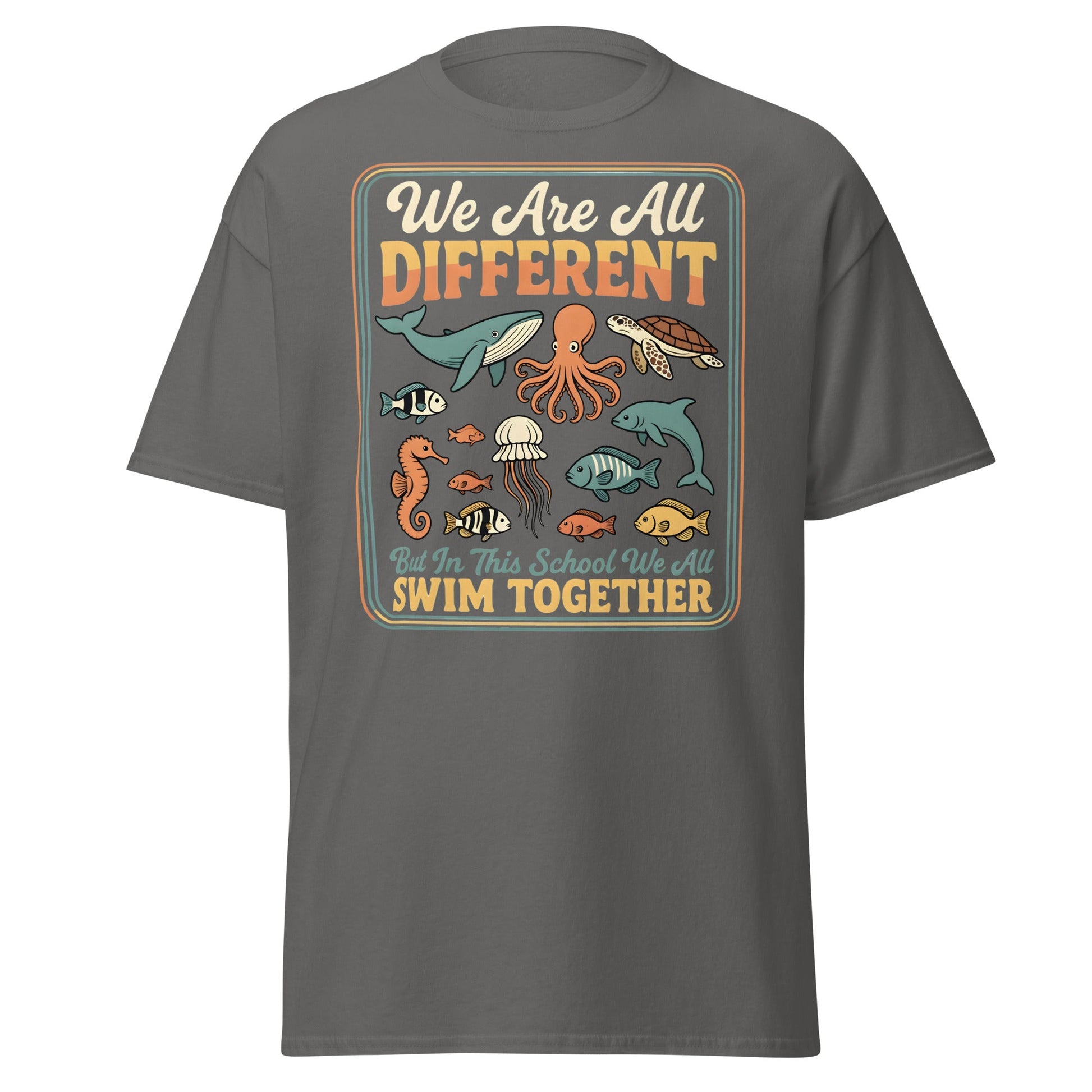 We Are All Different Swim Together T-Shirt | Ocean Unity Tee - Charcoal - T-Shirts Online