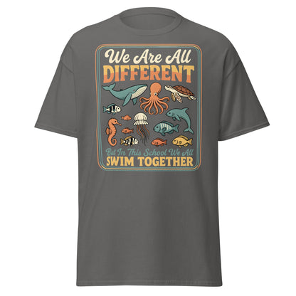 We Are All Different Swim Together T-Shirt | Ocean Unity Tee - Charcoal - T-Shirts Online