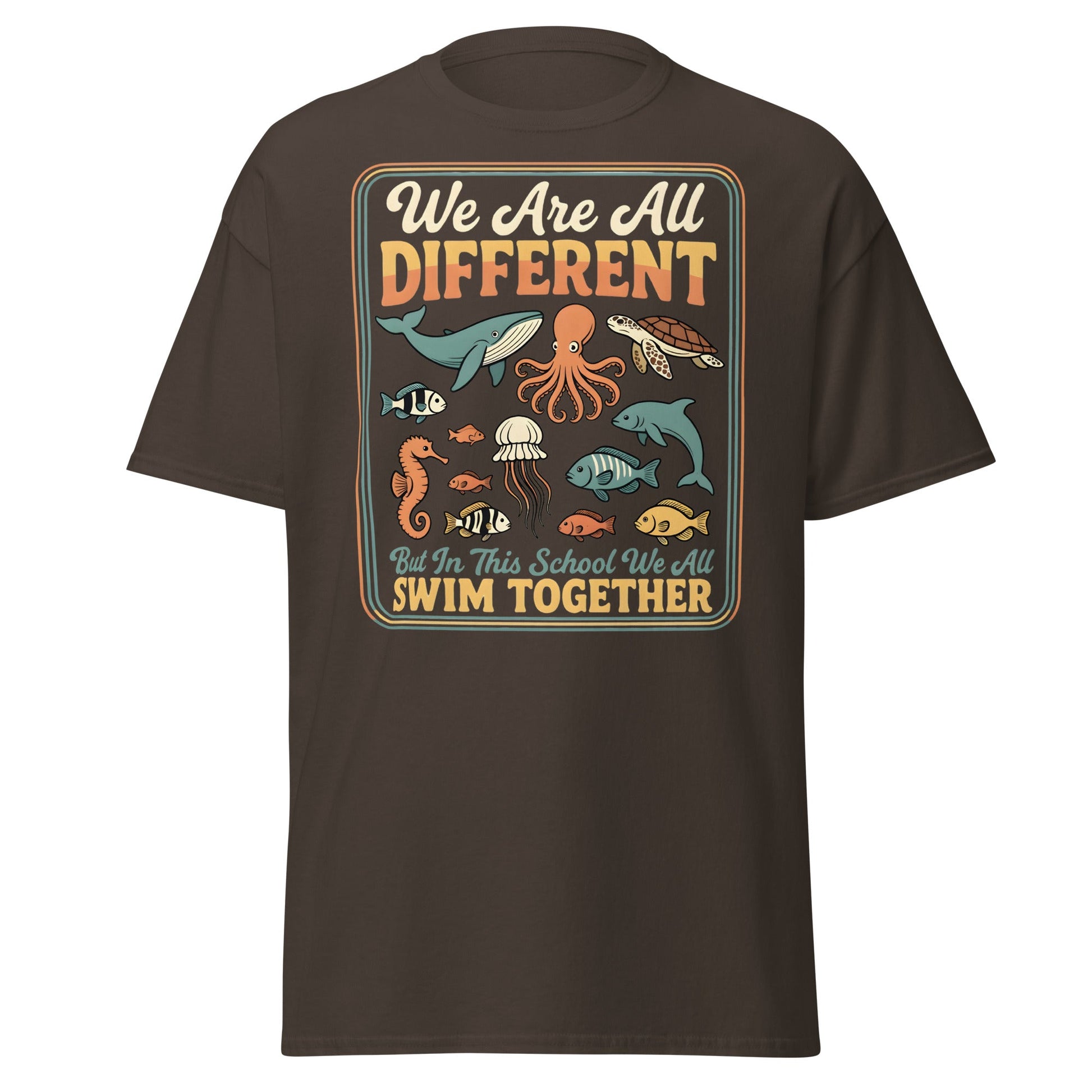 We Are All Different Swim Together T-Shirt | Ocean Unity Tee - Dark Chocolate - T-Shirts Online