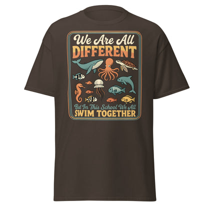 We Are All Different Swim Together T-Shirt | Ocean Unity Tee - Dark Chocolate - T-Shirts Online