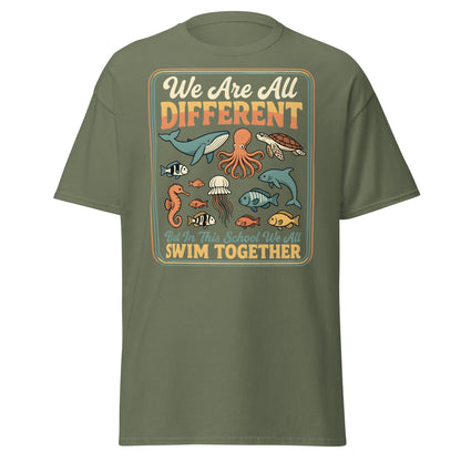 We Are All Different Swim Together T-Shirt | Ocean Unity Tee - Military Green - T-Shirts Online