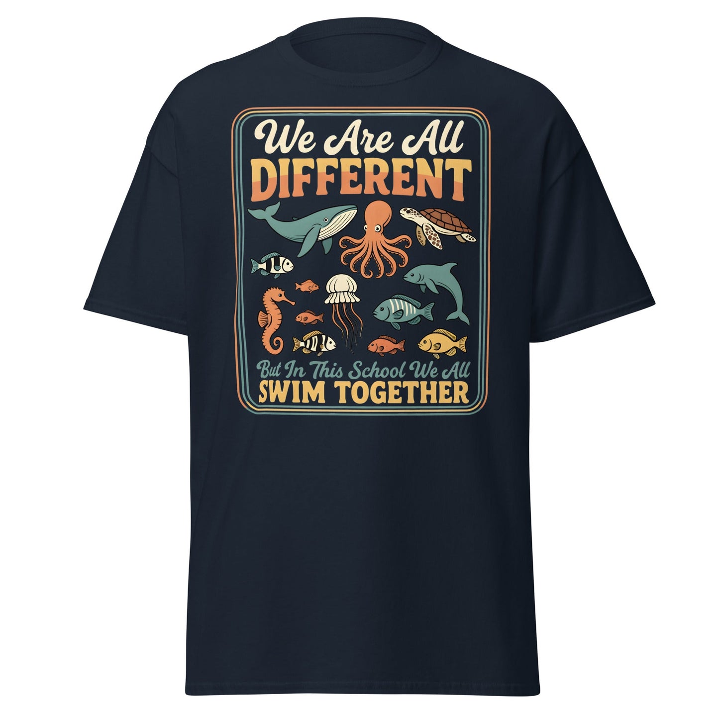 We Are All Different Swim Together T-Shirt | Ocean Unity Tee - Navy - T-Shirts Online