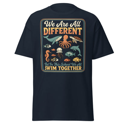 We Are All Different Swim Together T-Shirt | Ocean Unity Tee - Navy - T-Shirts Online