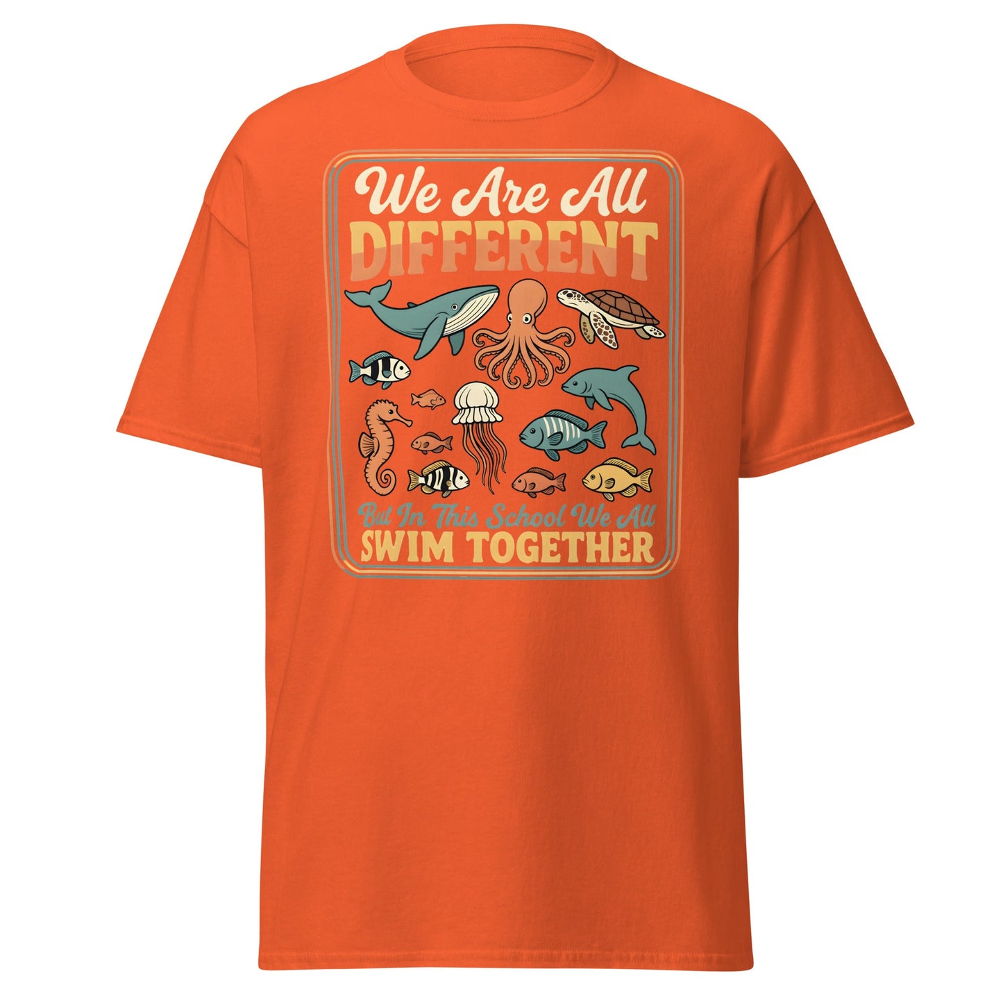 We Are All Different Swim Together T-Shirt | Ocean Unity Tee - Orange - T-Shirts Online