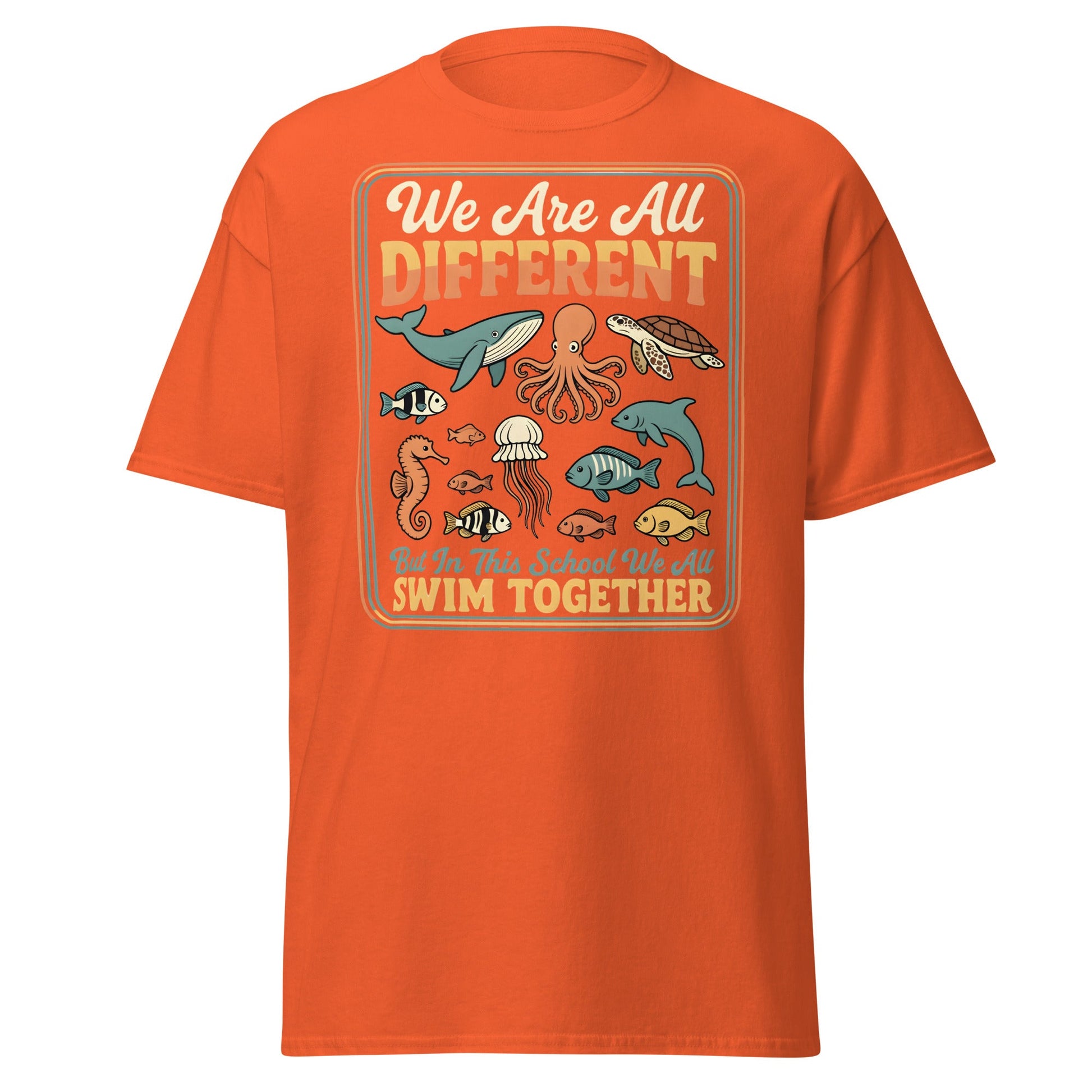 We Are All Different Swim Together T-Shirt | Ocean Unity Tee - Orange - T-Shirts Online