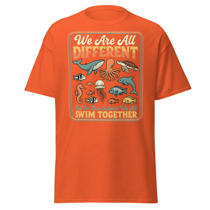 We Are All Different Swim Together T-Shirt | Ocean Unity Tee - Orange - T-Shirts Online