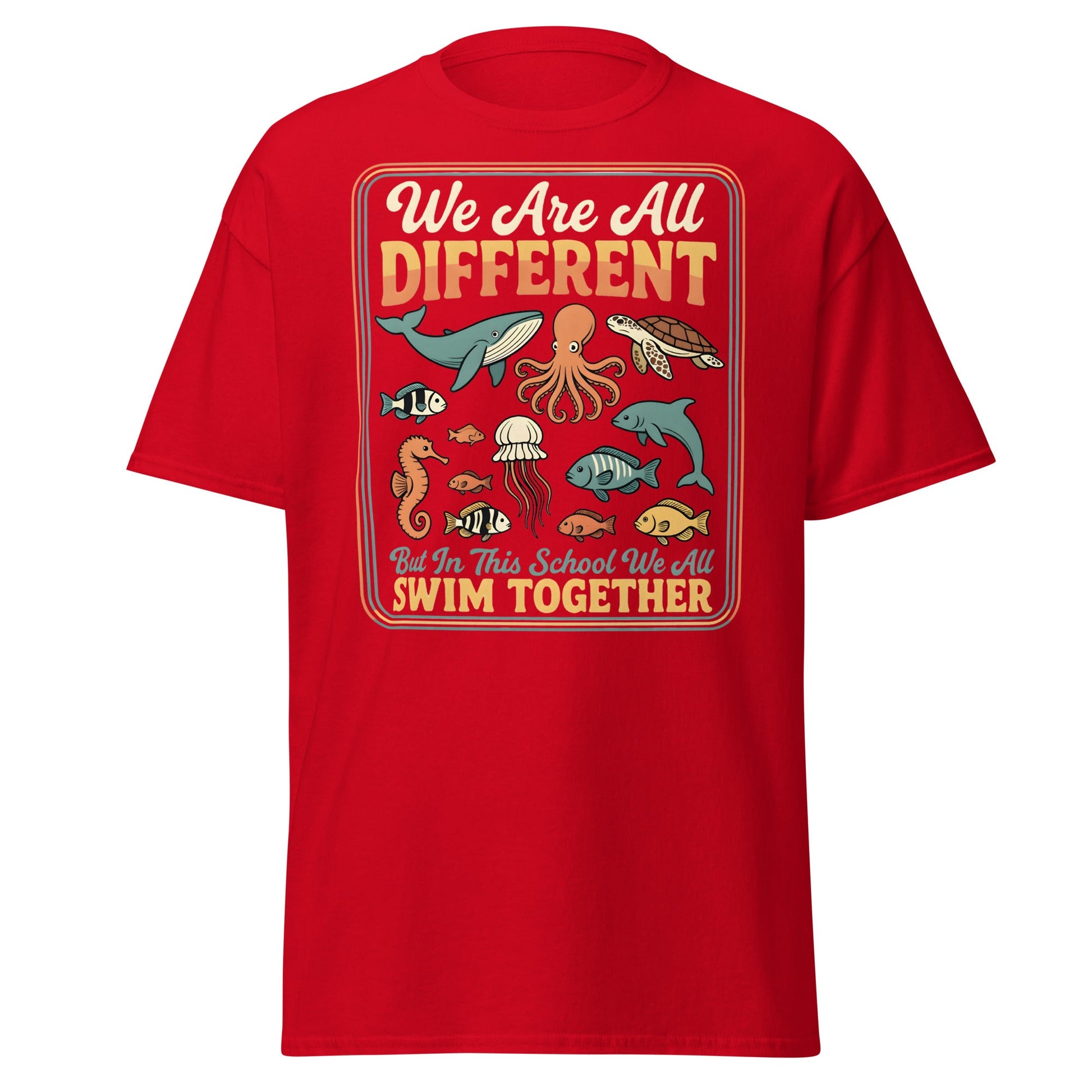 We Are All Different Swim Together T-Shirt | Ocean Unity Tee - Red - T-Shirts Online