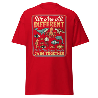 We Are All Different Swim Together T-Shirt | Ocean Unity Tee - Red - T-Shirts Online