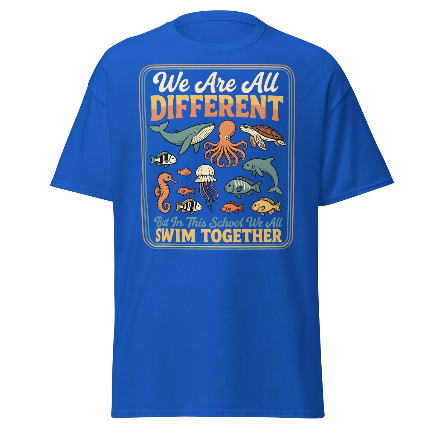 We Are All Different Swim Together T-Shirt | Ocean Unity Tee - Royal - T-Shirts Online