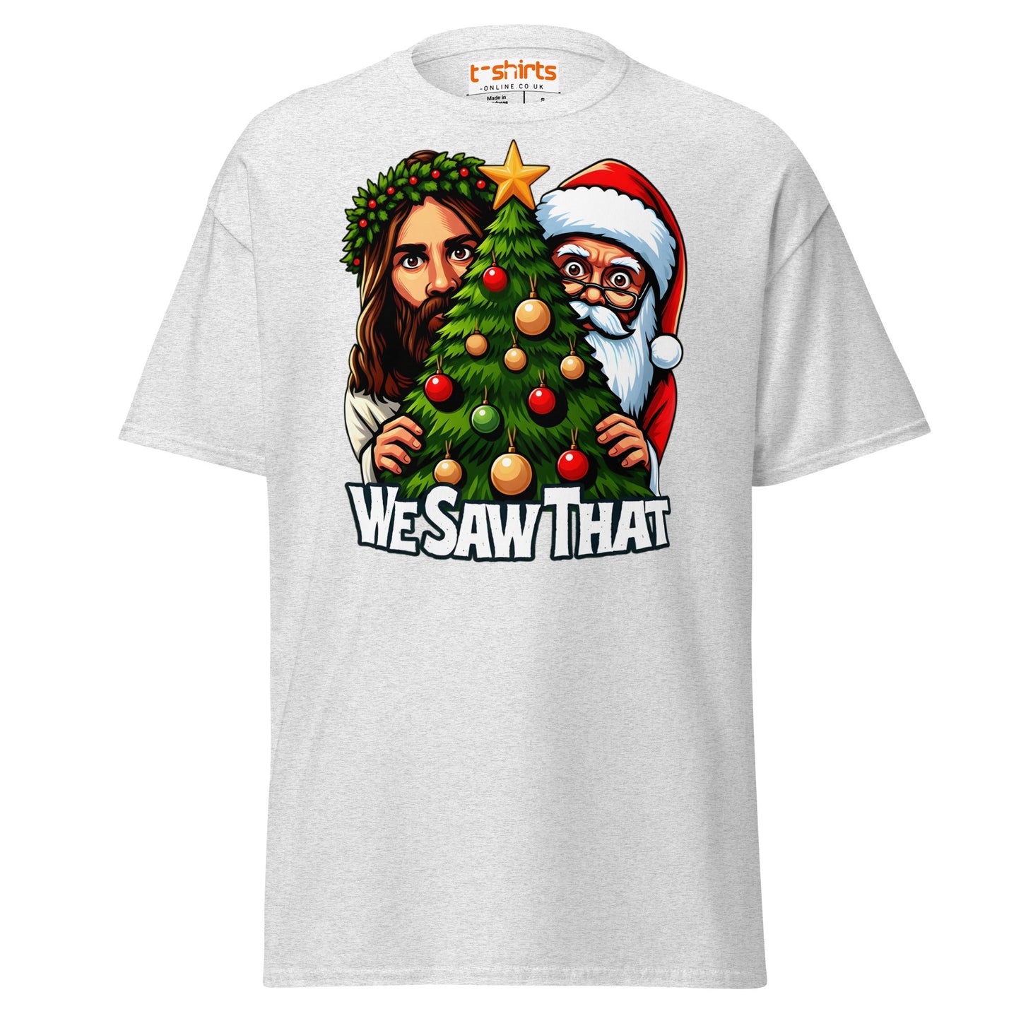 We Saw That T-Shirt | Funny Santa & Jesus Christmas - Ash - T-Shirts Online