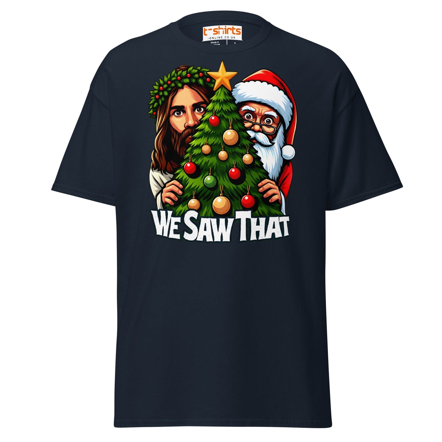 We Saw That T-Shirt | Funny Santa & Jesus Christmas - Navy - T-Shirts Online