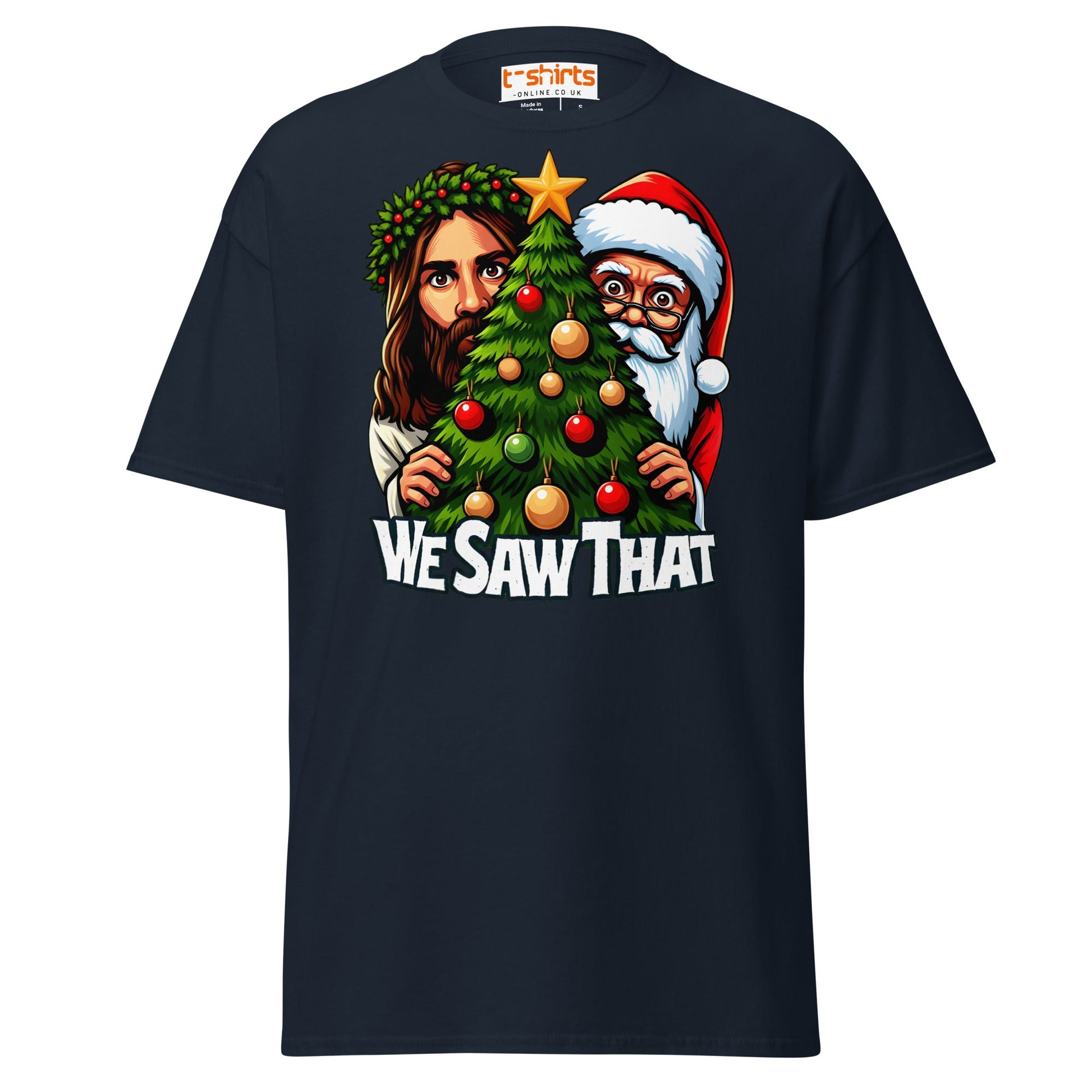 We Saw That T-Shirt | Funny Santa & Jesus Christmas - Navy - T-Shirts Online