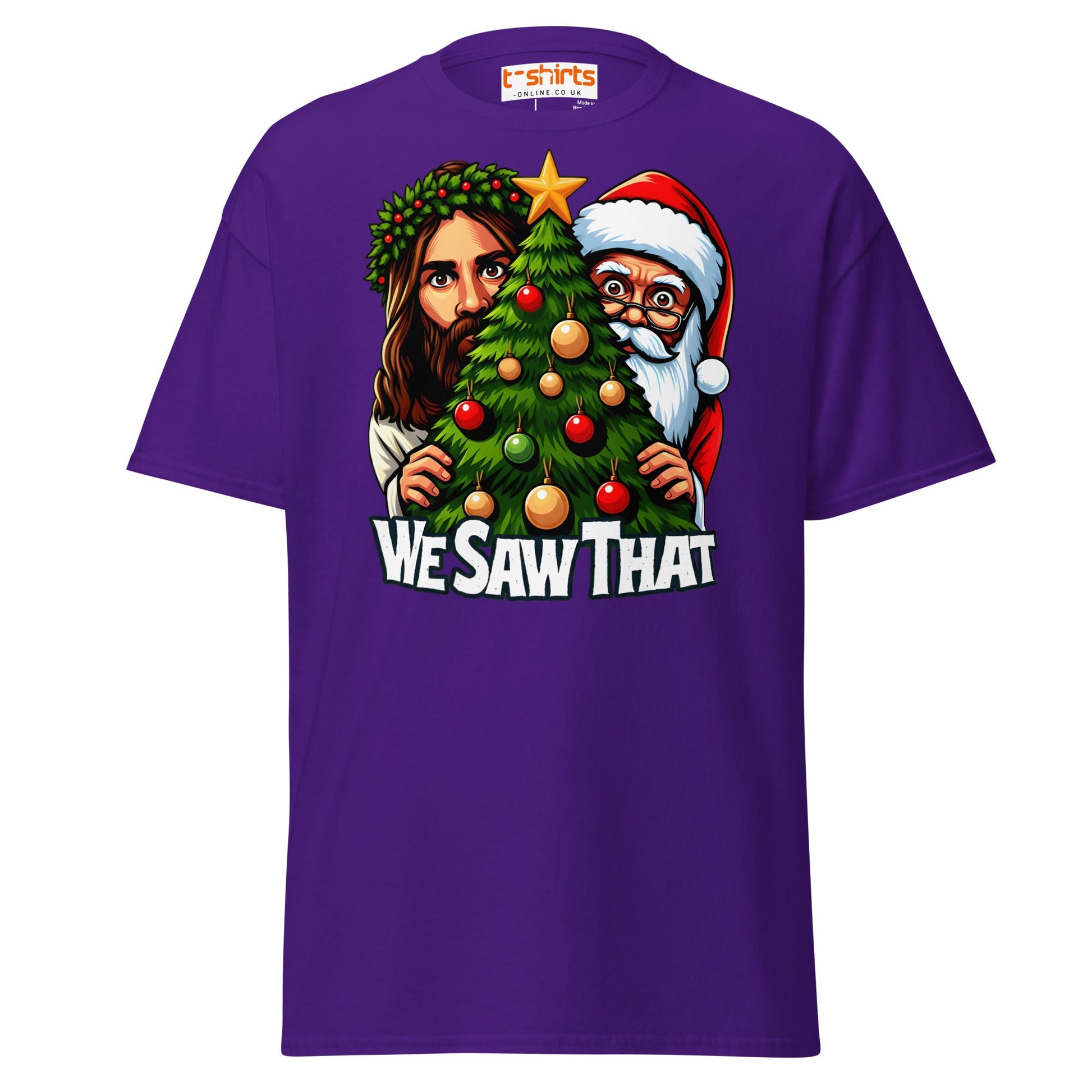 We Saw That T-Shirt | Funny Santa & Jesus Christmas - Purple - T-Shirts Online