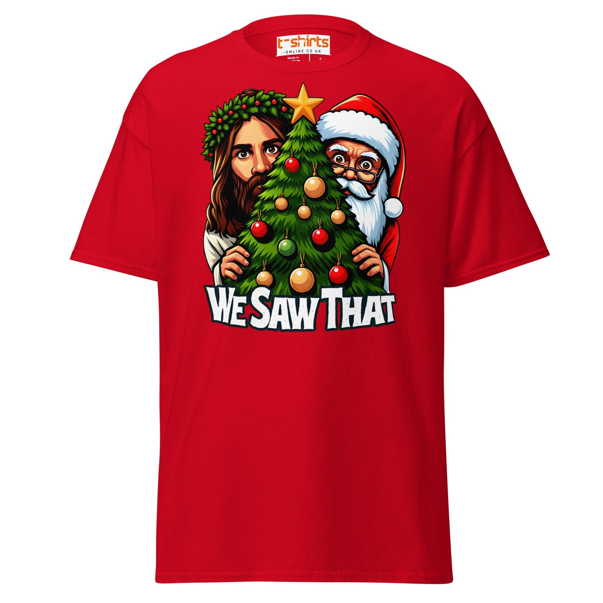 We Saw That T-Shirt | Funny Santa & Jesus Christmas - Red - T-Shirts Online