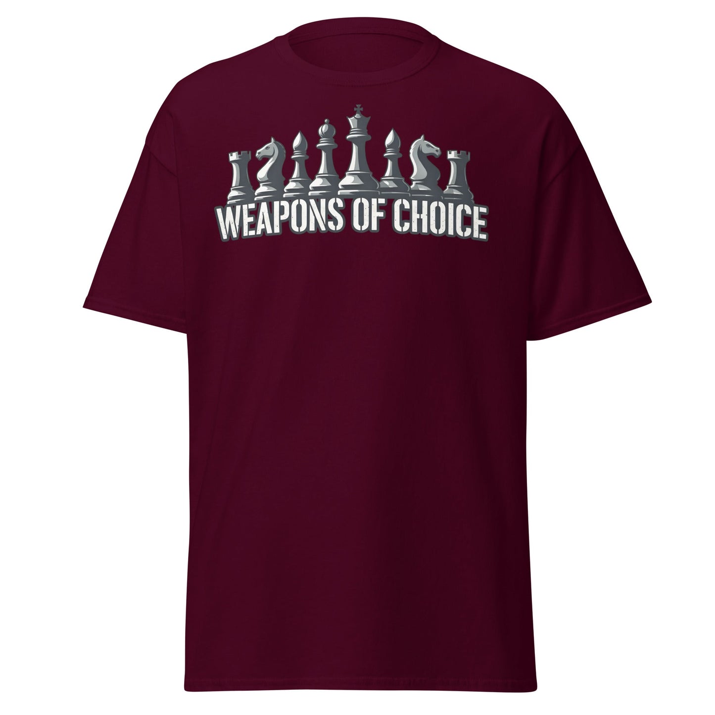 Weapons of Choice Chess T-Shirt | Tactical Chess Graphic Tee - Maroon - T-Shirts Online