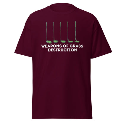 Weapons of Grass Destruction T-Shirt - Funny Golf Tee - Maroon - T-Shirts Online