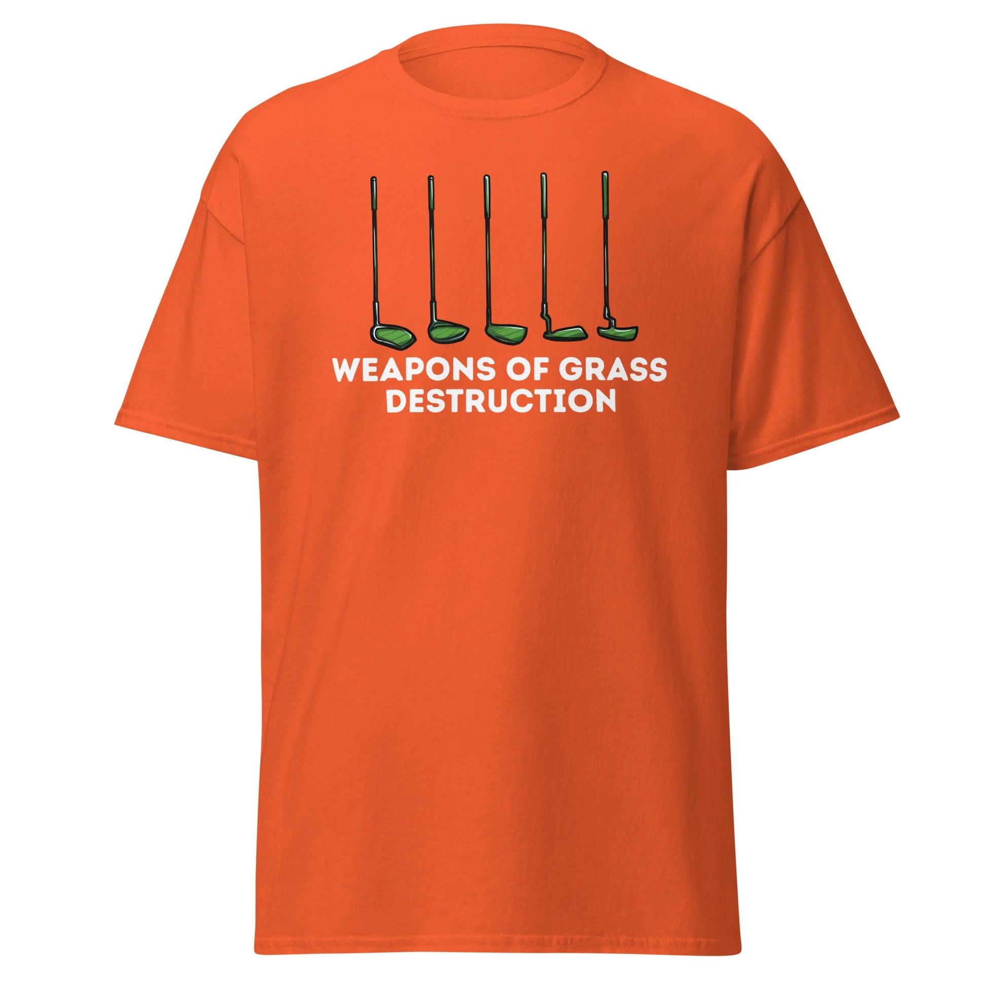 Weapons of Grass Destruction T-Shirt - Funny Golf Tee - Orange - T-Shirts Online