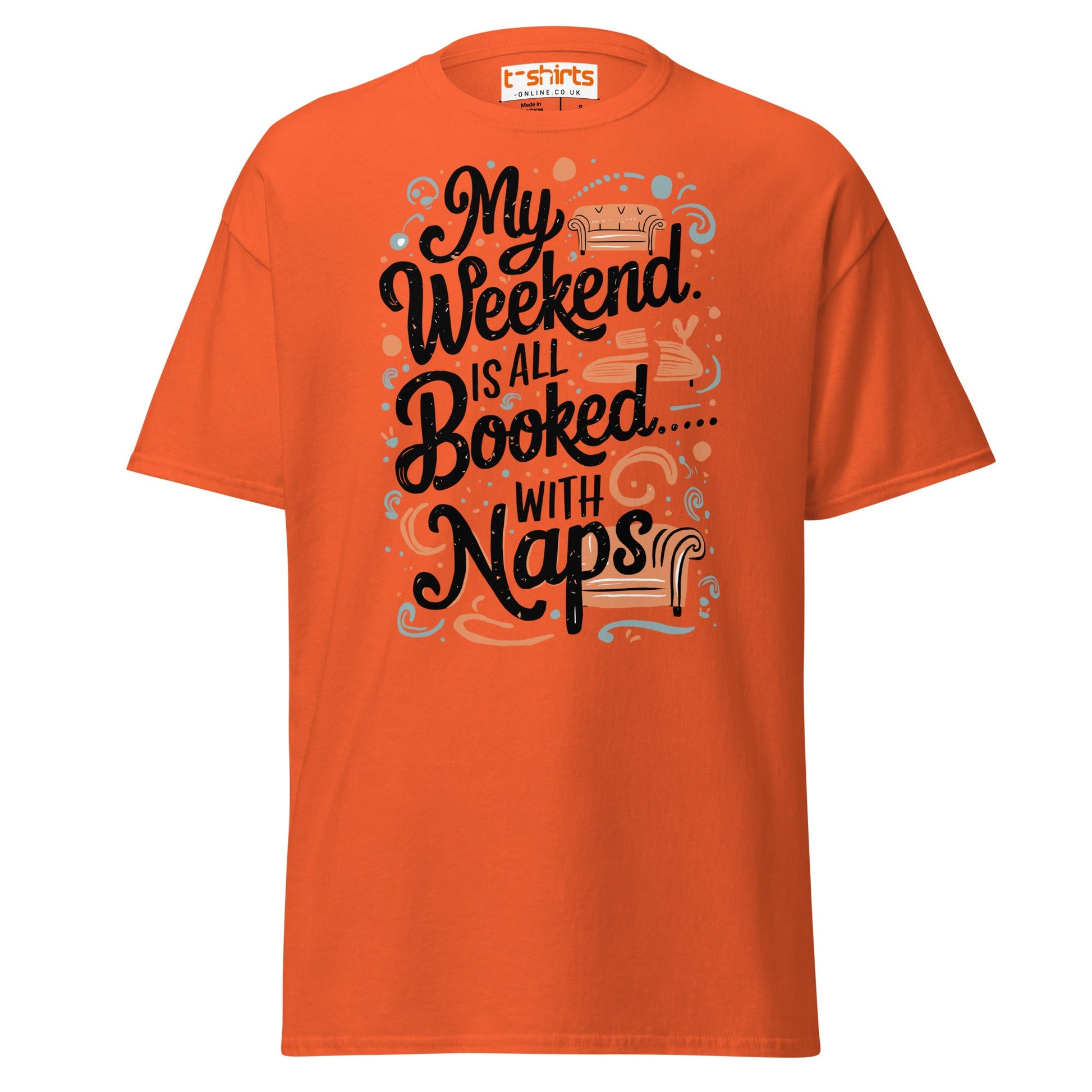 Weekend Naps T-Shirt – Funny Lazy Day Comfort Tee - Orange - T-Shirts Online