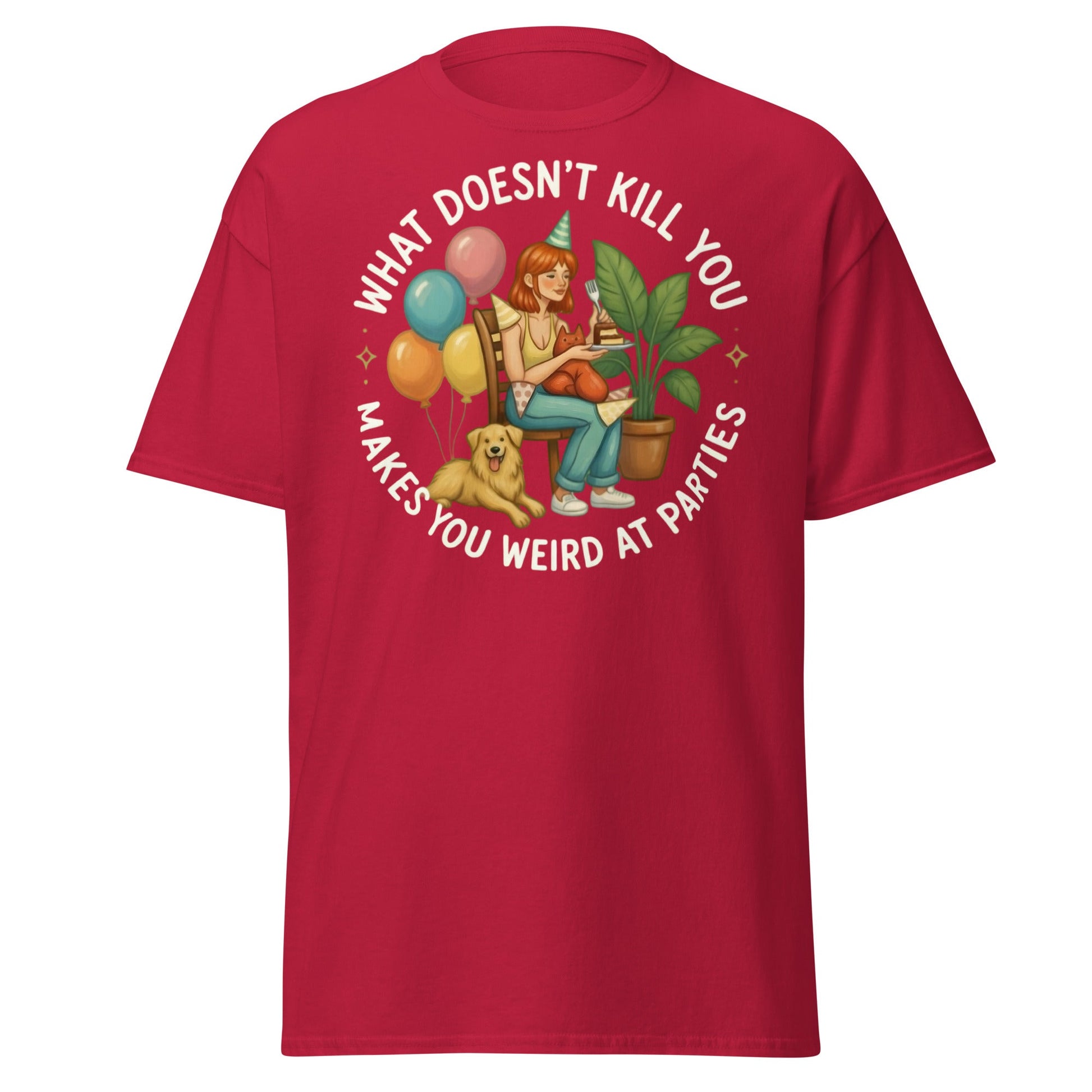 Weird at Parties Funny Graphic Tee - Introvert Humor Shirt - Cardinal - T-Shirts Online