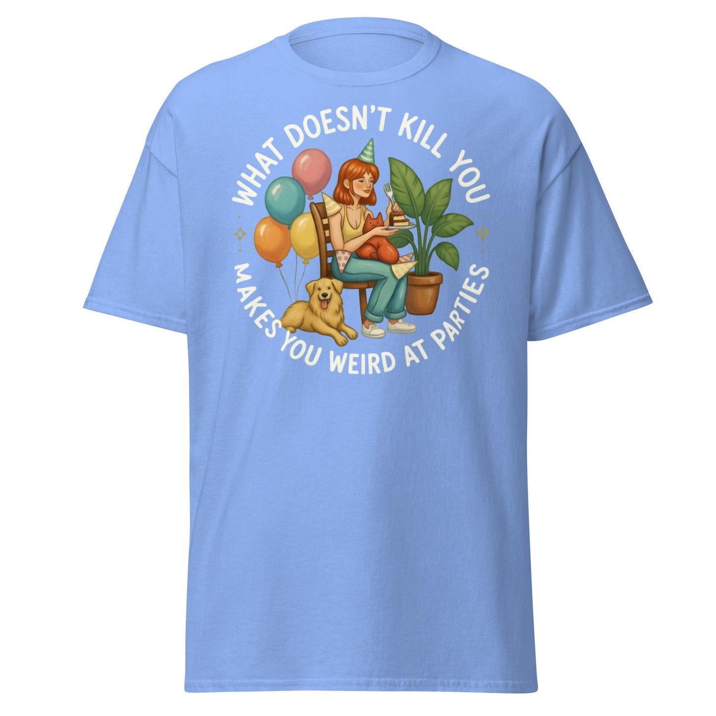 Weird at Parties Funny Graphic Tee - Introvert Humor Shirt - Carolina Blue - T-Shirts Online