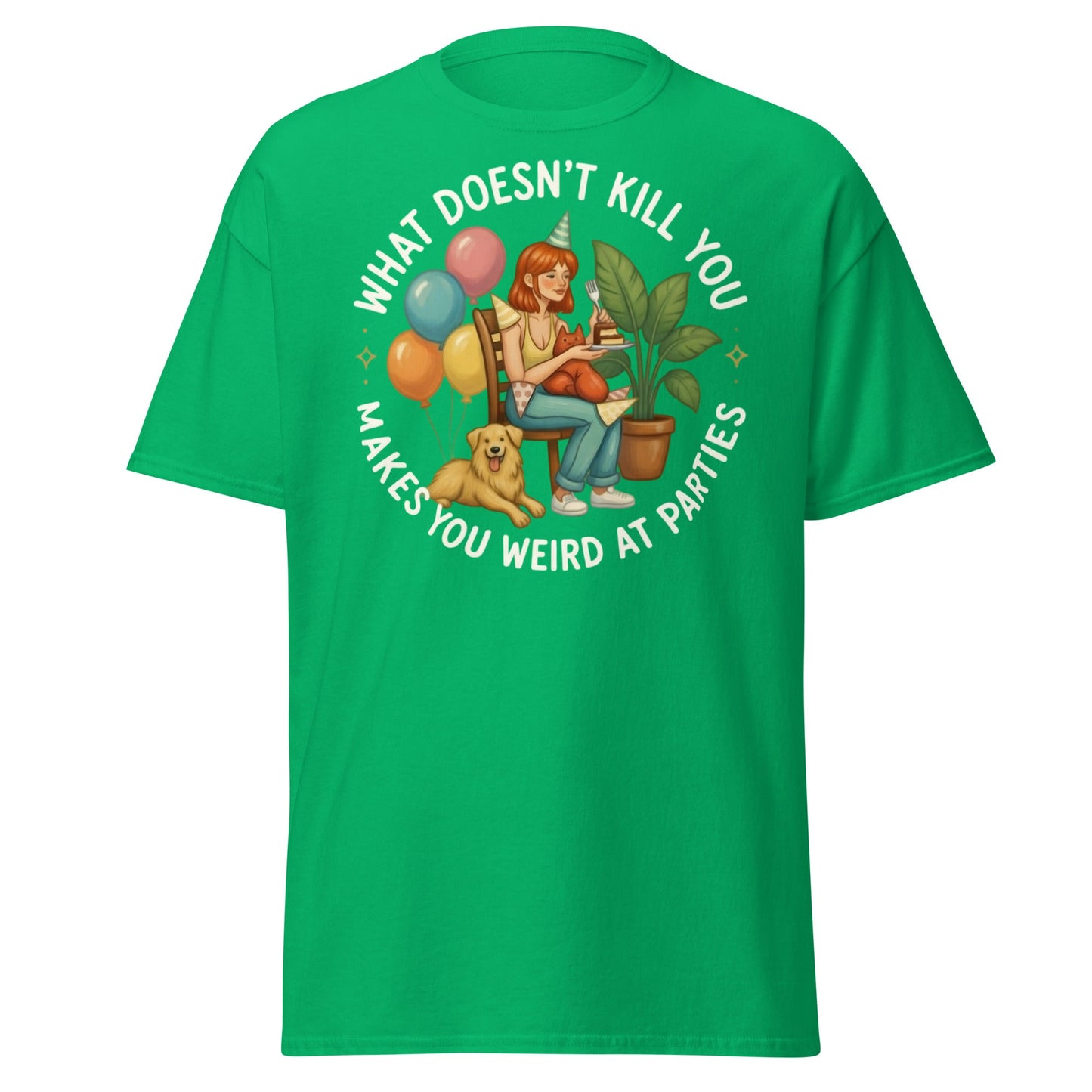 Weird at Parties Funny Graphic Tee - Introvert Humor Shirt - Irish Green - T-Shirts Online