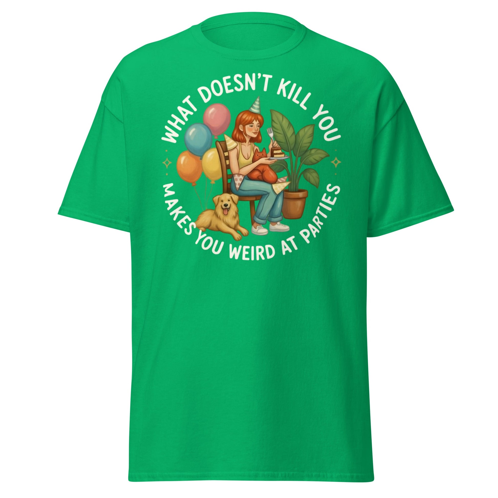 Weird at Parties Funny Graphic Tee - Introvert Humor Shirt - Irish Green - T-Shirts Online