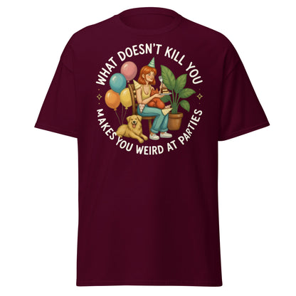 Weird at Parties Funny Graphic Tee - Introvert Humor Shirt - Maroon - T-Shirts Online