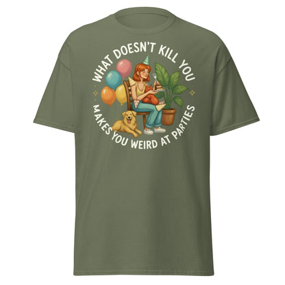 Weird at Parties Funny Graphic Tee - Introvert Humor Shirt - Military Green - T-Shirts Online