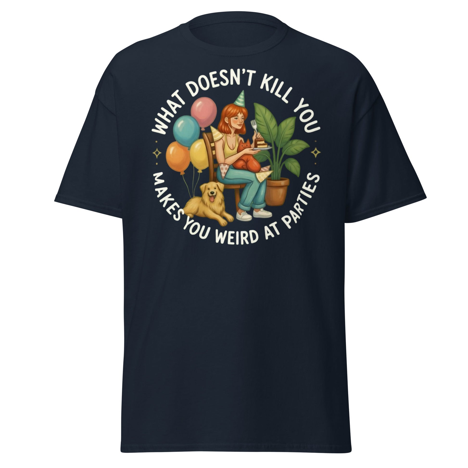 Weird at Parties Funny Graphic Tee - Introvert Humor Shirt - Navy - T-Shirts Online
