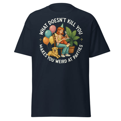 Weird at Parties Funny Graphic Tee - Introvert Humor Shirt - Navy - T-Shirts Online