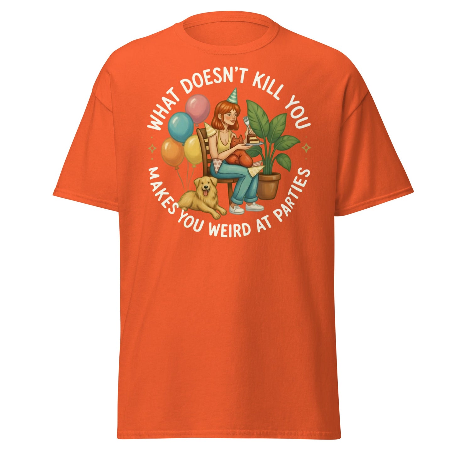 Weird at Parties Funny Graphic Tee - Introvert Humor Shirt - Orange - T-Shirts Online