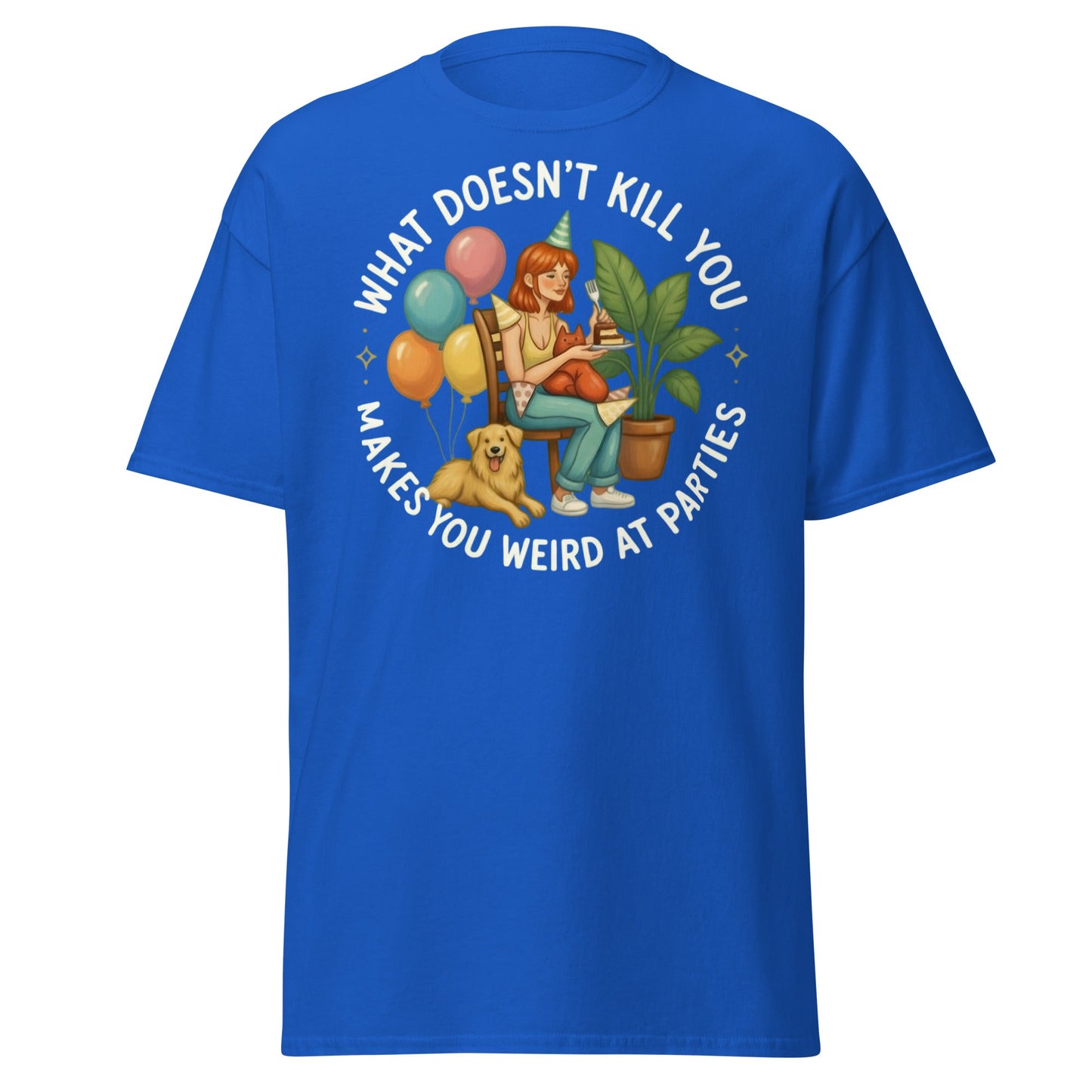 Weird at Parties Funny Graphic Tee - Introvert Humor Shirt - Royal - T-Shirts Online