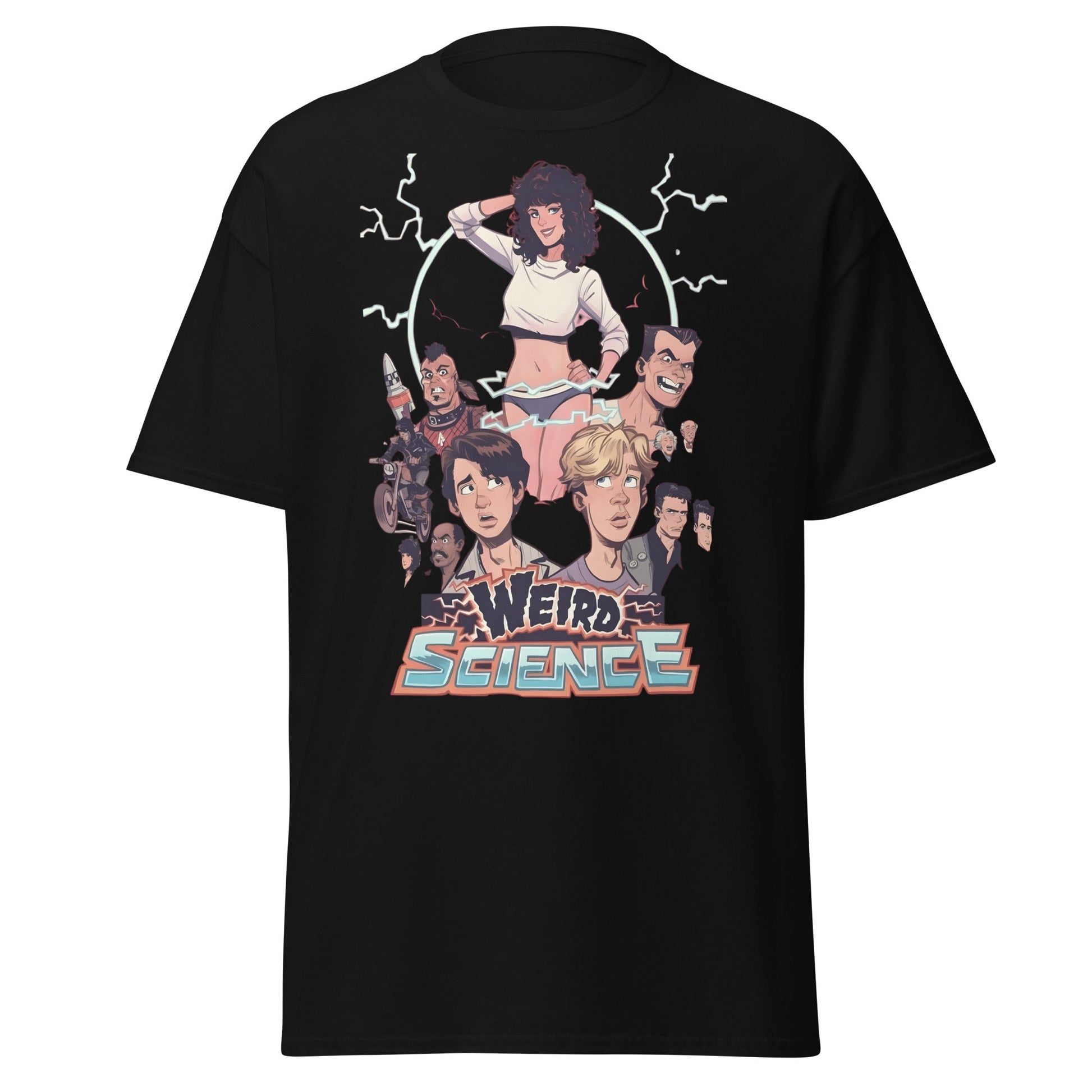 Weird Science Cartoon Tribute T-Shirt - 80s Movie Fan Tee - Black - T-Shirts Online