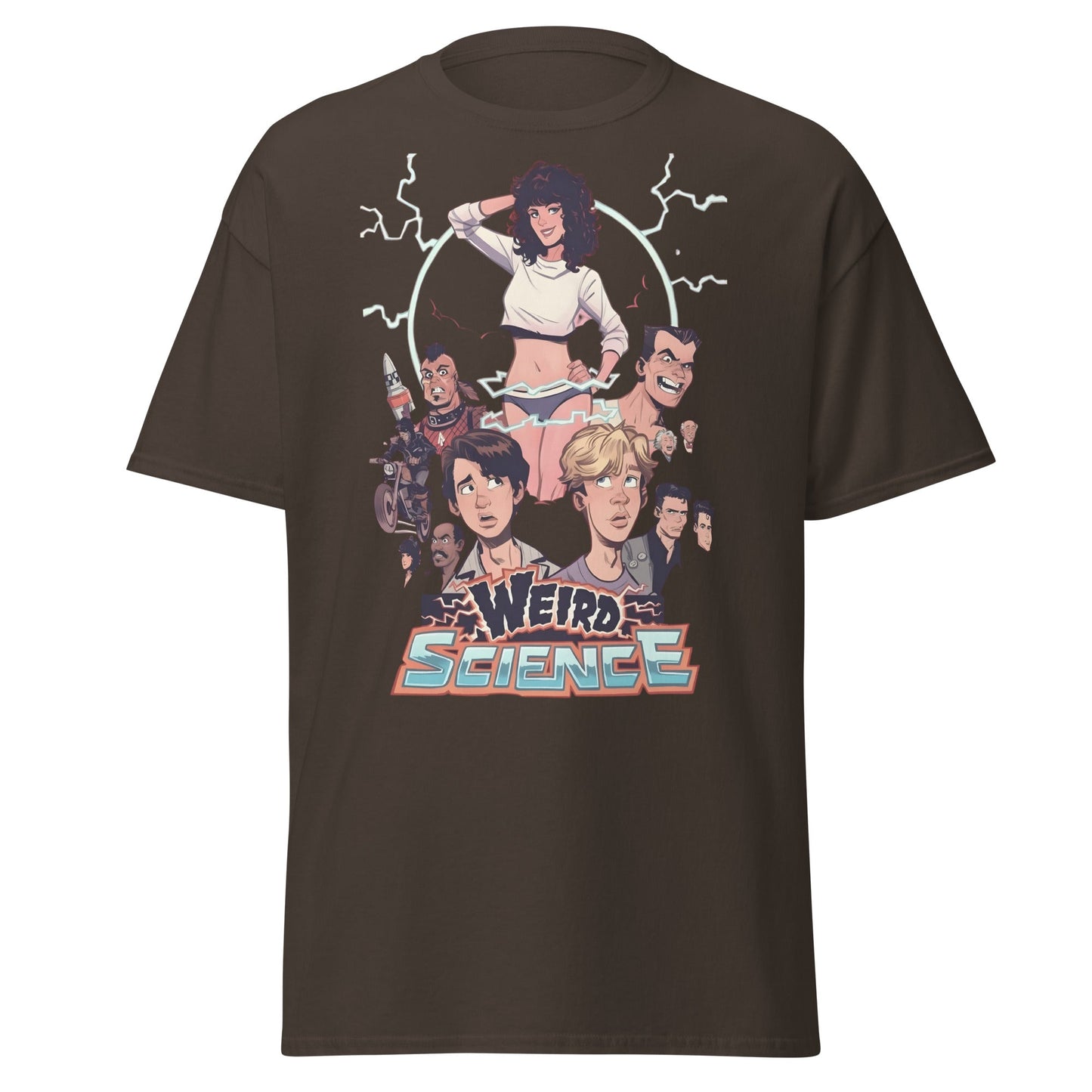 Weird Science Cartoon Tribute T-Shirt - 80s Movie Fan Tee - Dark Chocolate - T-Shirts Online