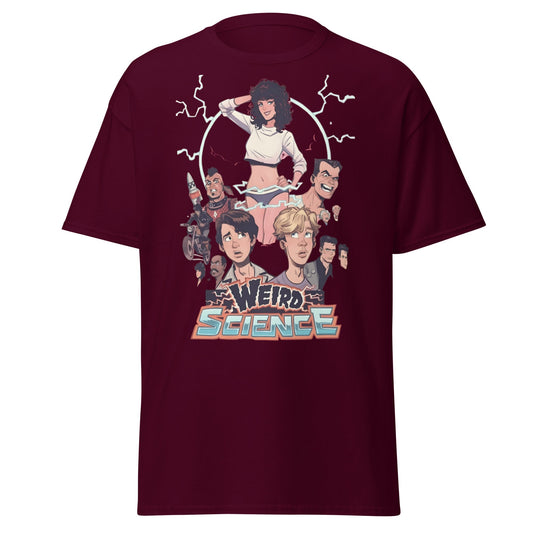 Weird Science Cartoon Tribute T-Shirt - 80s Movie Fan Tee - Maroon - T-Shirts Online