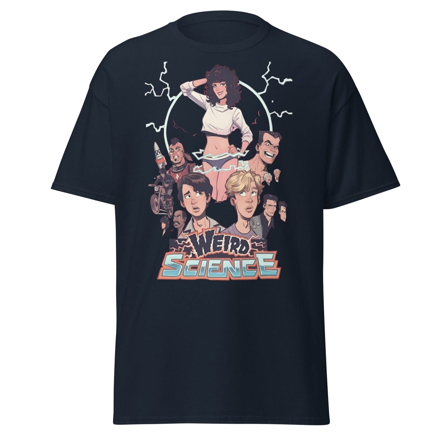 Weird Science Cartoon Tribute T-Shirt - 80s Movie Fan Tee - Navy - T-Shirts Online