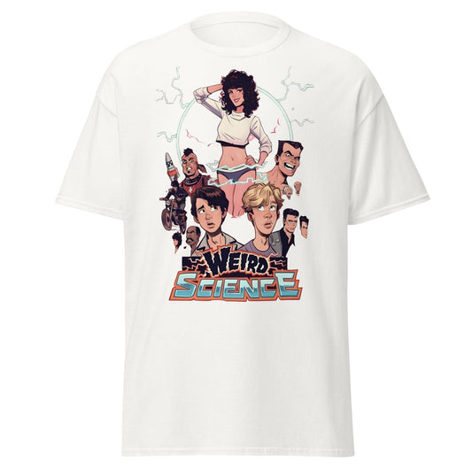 Weird Science Cartoon Tribute T-Shirt - 80s Movie Fan Tee - White - T-Shirts Online