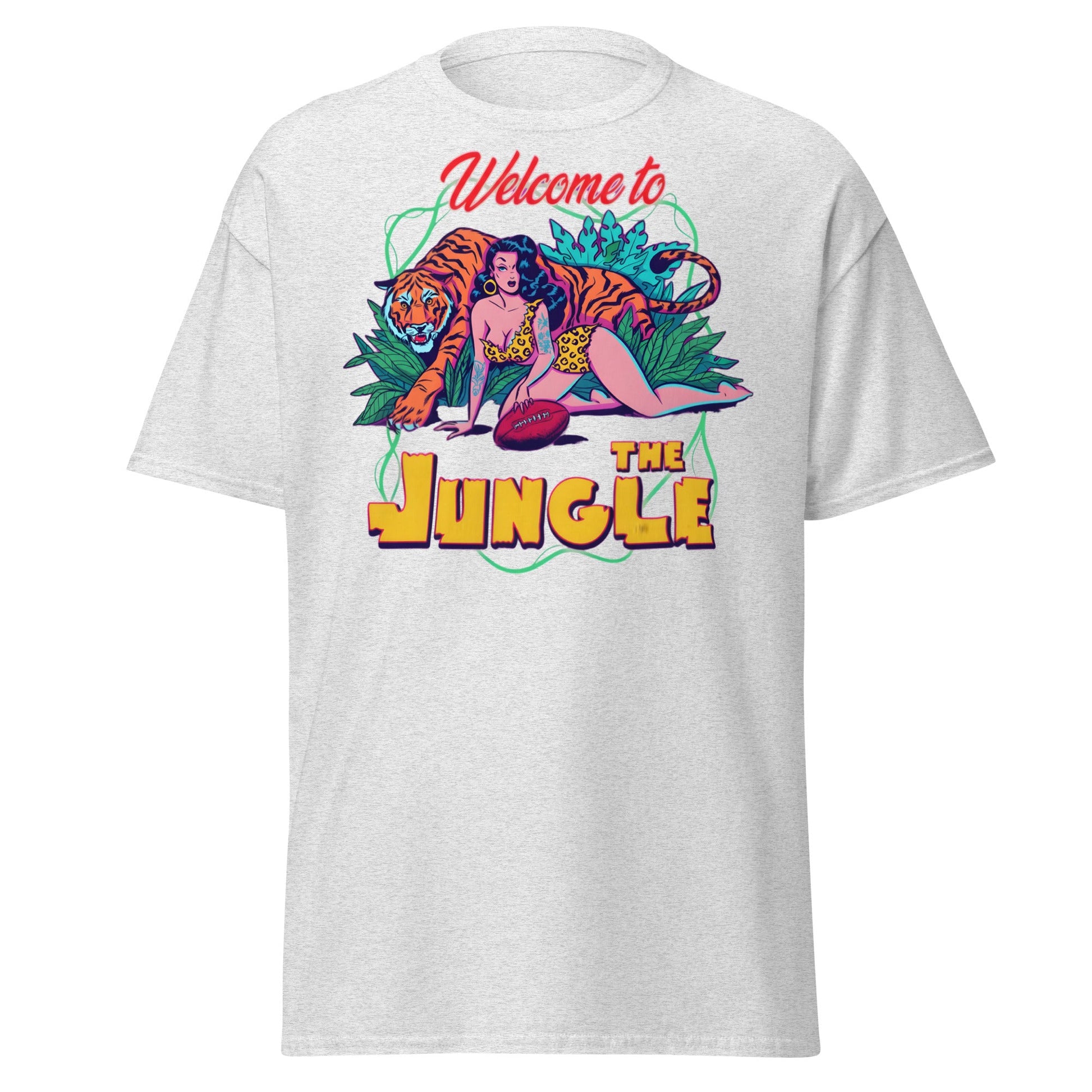 Welcome to the Jungle T-Shirt | Retro Pin - Up Tiger Tee - Ash - T-Shirts Online